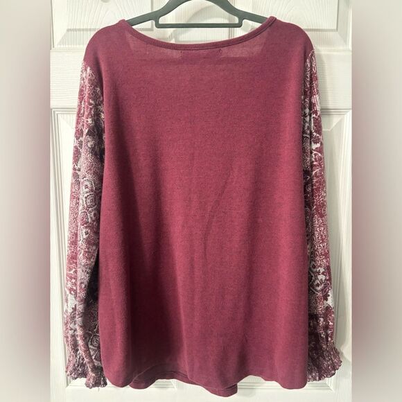 Absolutely Famous Women’s Top Wine Gray Long Sleeves Fall SOFT Plus size 1X - Picture 4 of 6